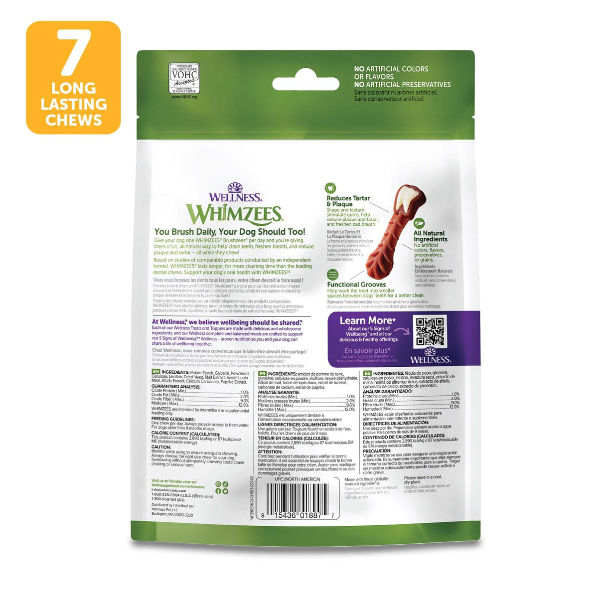 Wellness WHIMZEES Freshzees Natural Dog Dental Treat, Soft Chews, Freshens Breath, Extra-Small Size, 14.81 oz Bag, 56 Count
