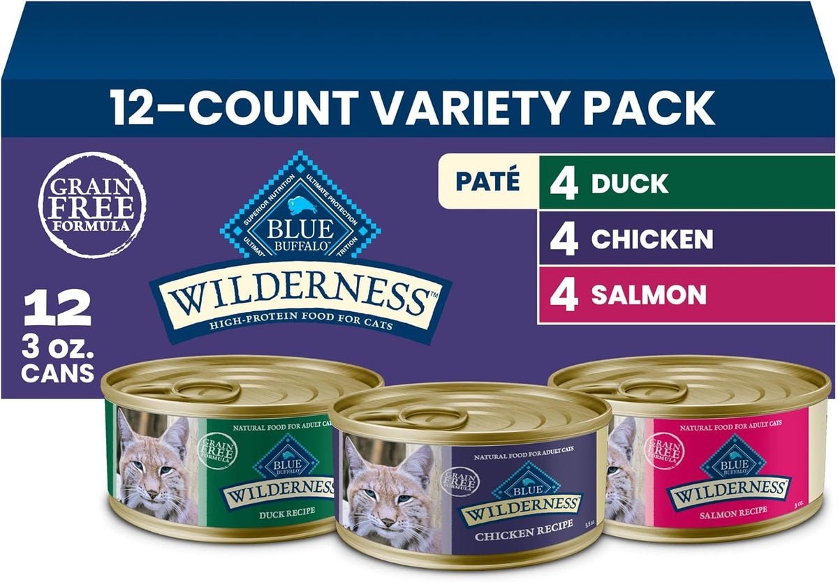 Blue Buffalo Wilderness Variety Pack Adult Paté Wet Cat Food, 3 oz, 12 ct