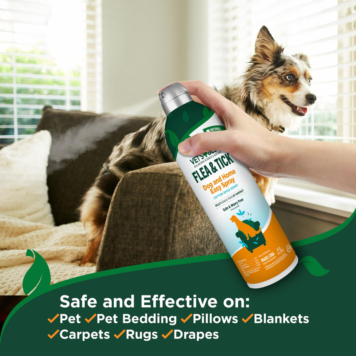 Vet's Best Flea & Tick Home Spray for Dogs, Plant-Based, 14 oz