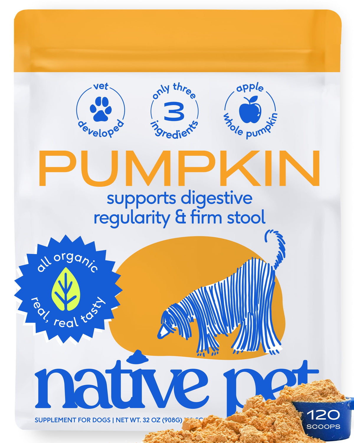 Native Pet GutWell Power Poop - Digestive Support & Fiber for Dogs - Promotes Healthy Stools, Supports Balanced Microbiome & Digestive Function - Triple-Biotic Blend & M-Fiber - 60 Scoops