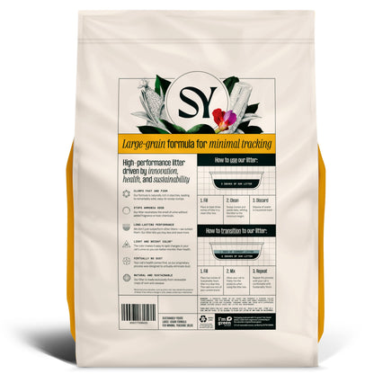 Sustainably Yours Natural Cat Litter, Small-Grain Formula, Exceptional Clumping & Odor Control, Virtually No Dust, Soft on Paws, Corn & Cassava Plant-Based, Unscented, 10 lbs