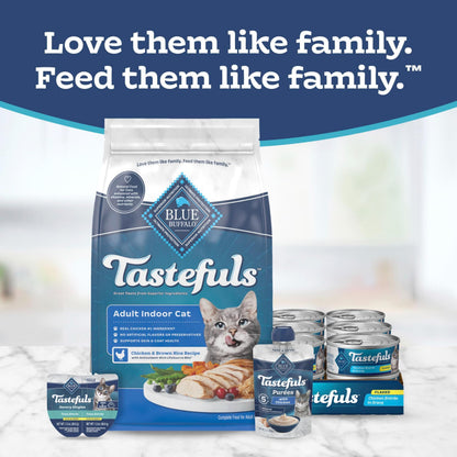 Blue Buffalo Tastefuls Wet Cat Food, Made with Natural Ingredients, Tuna and Chicken Flaked Entrées in Gravy, 3oz Cans, 4-Count Variety Pack Trial Size