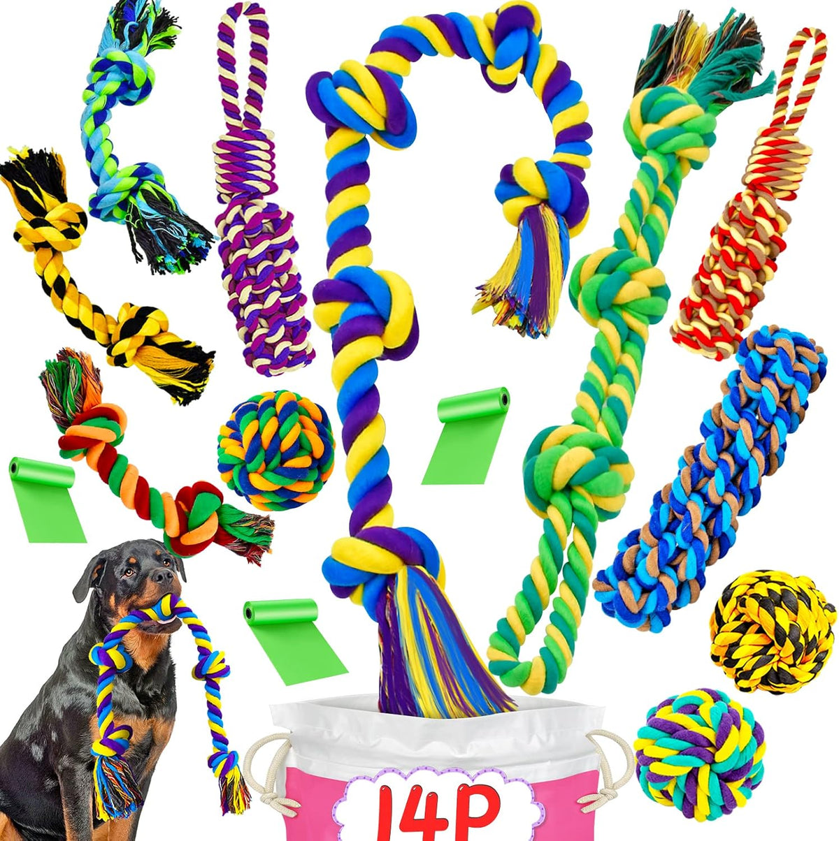 SHARLOVY Large Tough Chew Toys for Aggressive Chewers, 9 Pack Dog Rope Toys