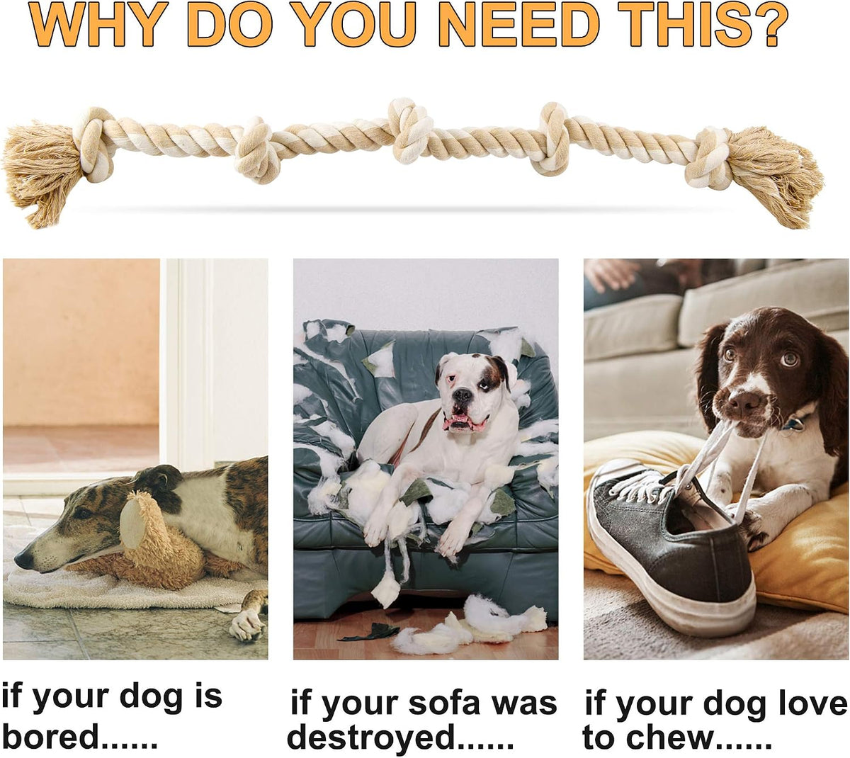 Fida Dog Rope Toys for Aggressive Chewers, Chew Toys for Large Medium Dogs