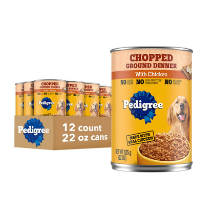 Pedigree Chopped Dinner Wet Dog Food, Chicken & Rice, 13.2 oz, 12 Count