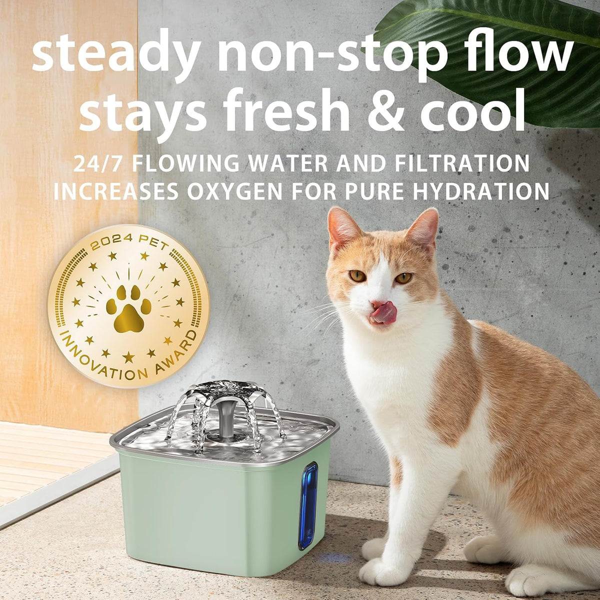 Veken Innovation Award Winner Stainless Steel Cat Water Fountain, 108oz, C1