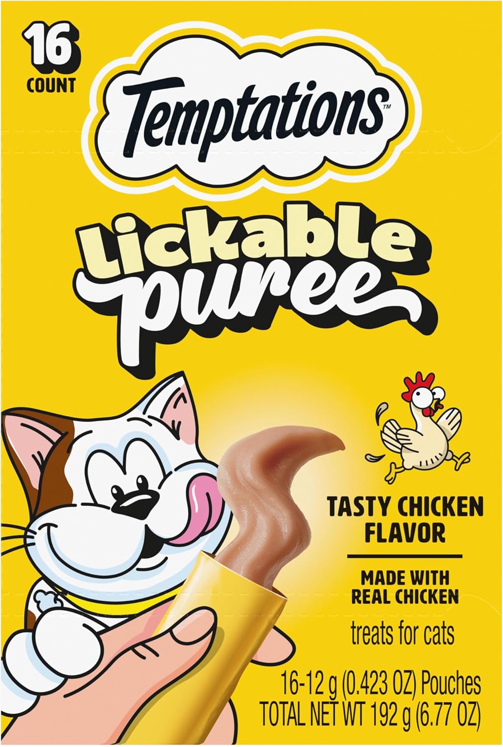 Temptations Creamy Puree Lickable Cat Treats, Chicken, 16 Count