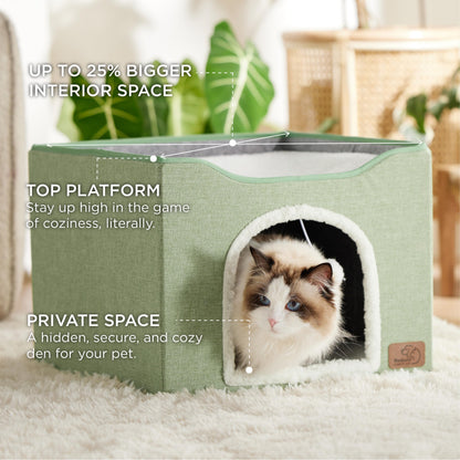 Bedsure Cat House Bed for Indoor Cats with Fluffy Ball and Scratch Pad,Grey