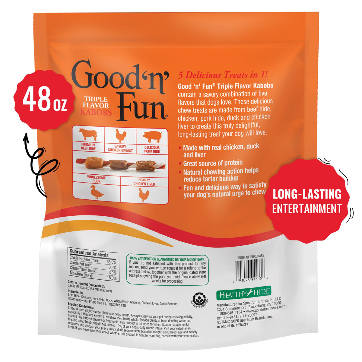 Good 'n' Fun Kabobs Long-Lasting Dog Treat Made With Real Protein, 24 oz