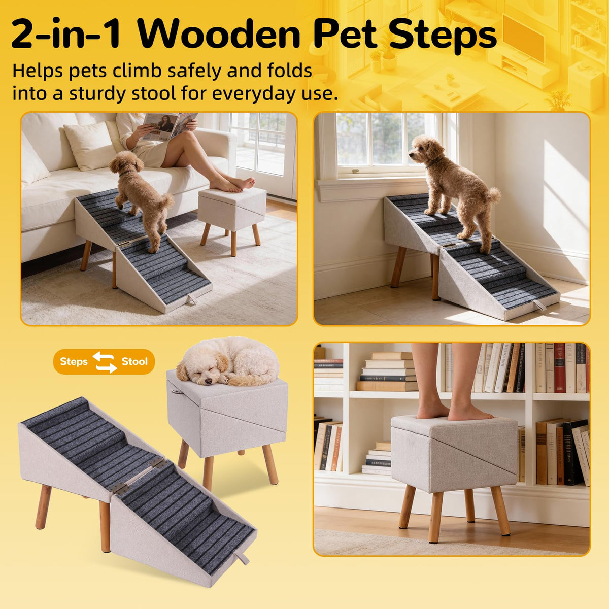 Dog Stairs for Small Dogs Faux Leather Foldable Pet Ramp and Ottoman