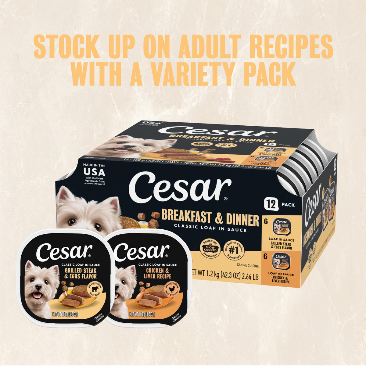 Cesar Classic Loaf in Sauce Wet Dog Food, Meaty Selects, 3.5 oz, 36 Count