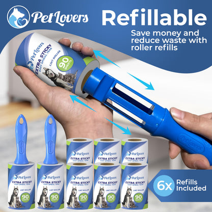 PetLovers Extra Sticky Lint Roller Mega Value Set 450 Sheets for Pet Hair Removal and Clothes, Dog and Cat Lint Remover 5 Pack