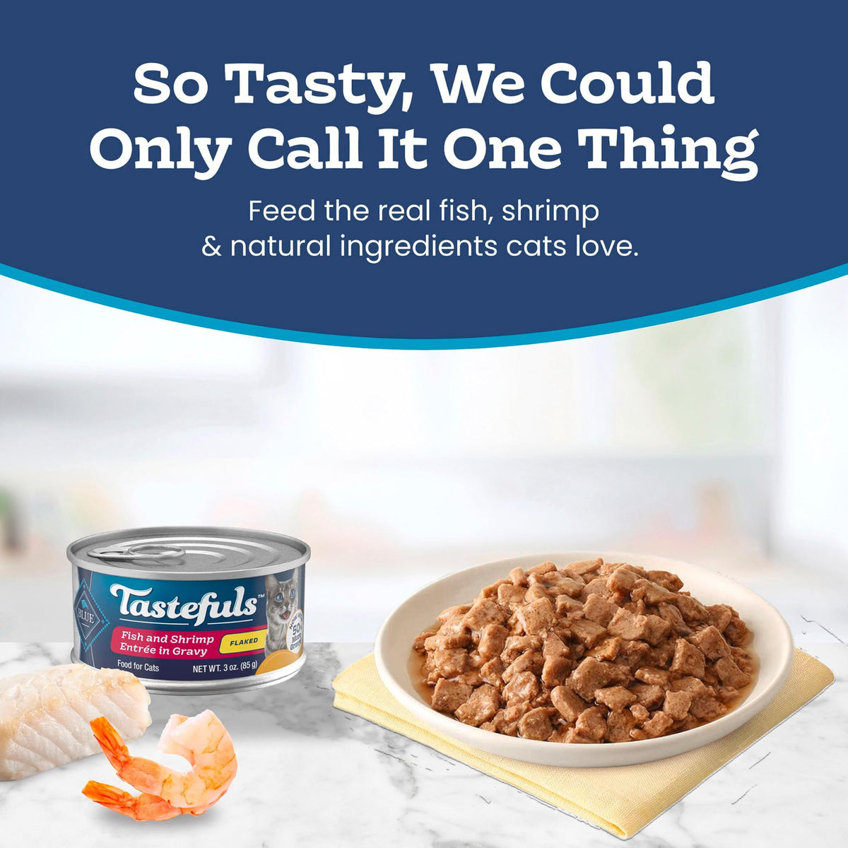 Blue Buffalo Tastefuls Wet Cat Food, Made with Natural Ingredients, Tuna and Chicken Flaked Entrées in Gravy, 3oz Cans, 4-Count Variety Pack Trial Size