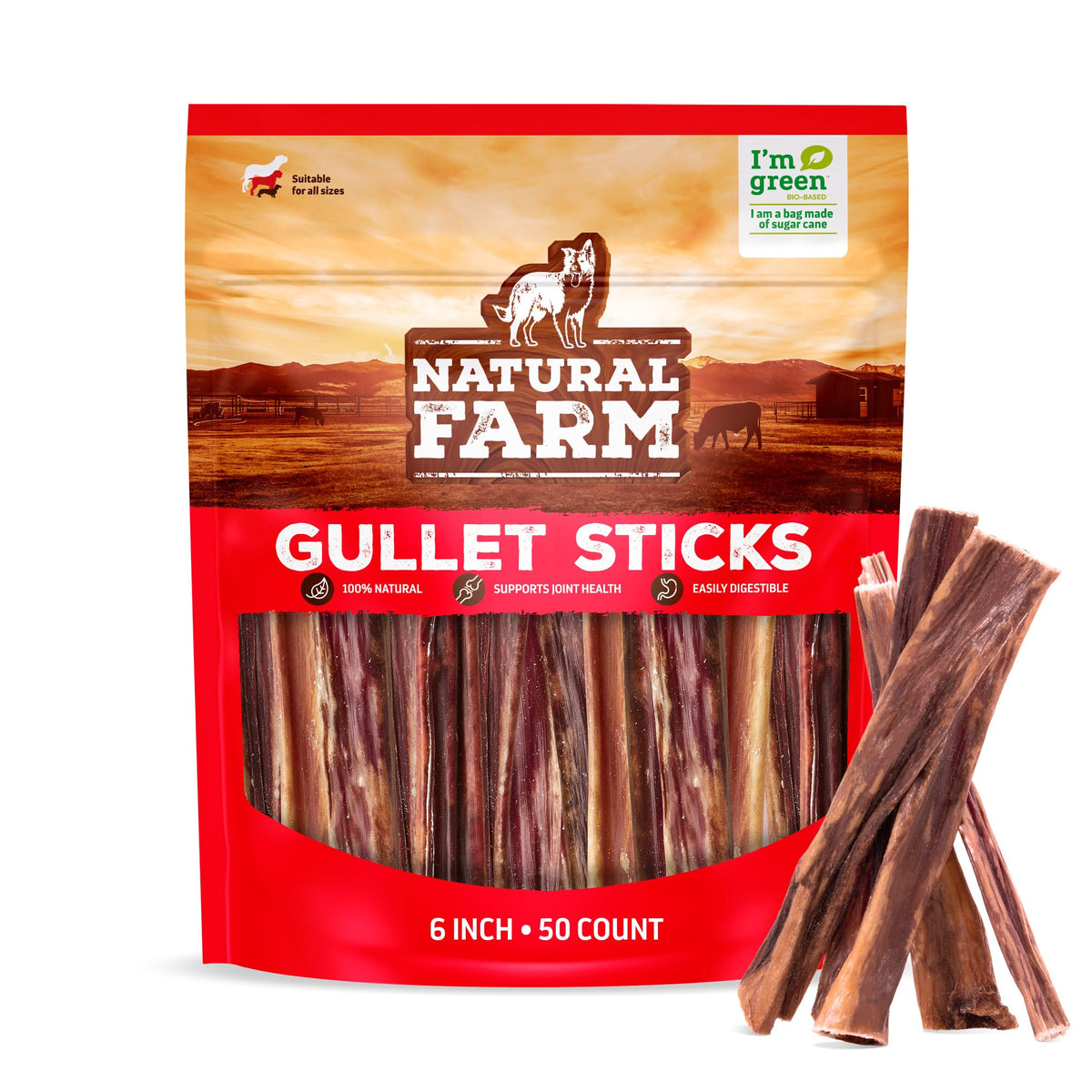 Natural Farm Odor-Free Bully Sticks (6 Inch, 25 count),1.3 lb. Bag, Fully Digestible 100% Beef Pizzle Chews,Grass-Fed, Non-GMO,Grain-Free, Natural Long-Lasting Chews for Small & Large Dogs. Pack of 25