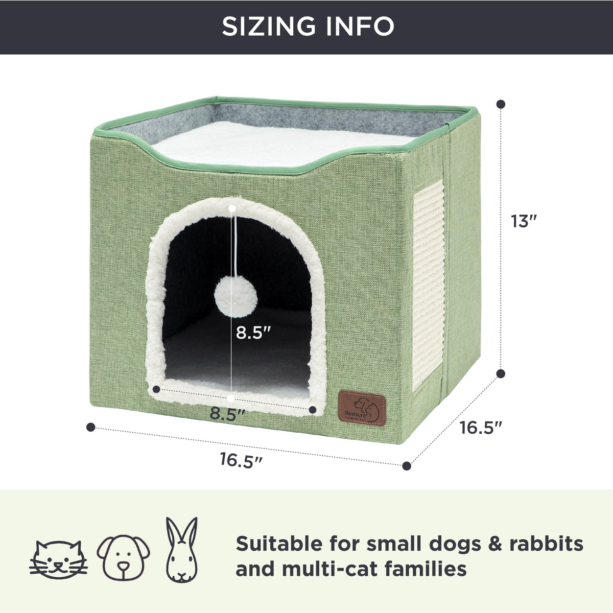 Bedsure Cat House Bed for Indoor Cats with Fluffy Ball and Scratch Pad,Grey