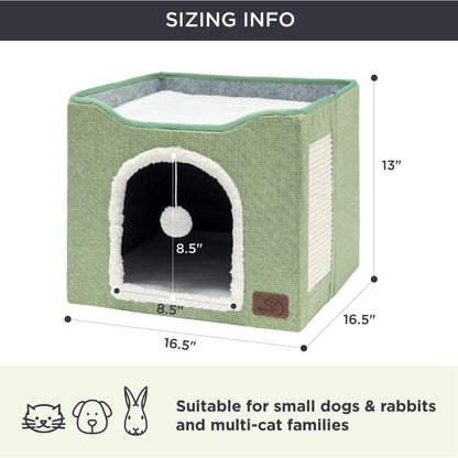 Bedsure Cat House Bed for Indoor Cats with Fluffy Ball and Scratch Pad,Grey