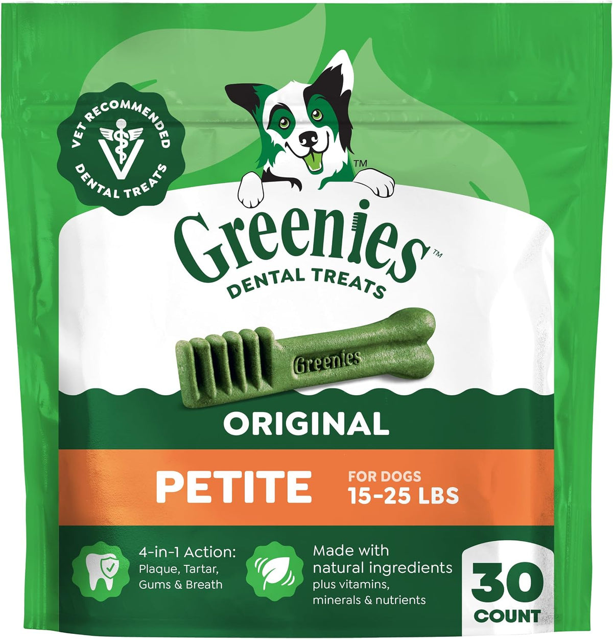 Greenies Petite Natural Dental Dog Treats, Original Flavor, 30 Count