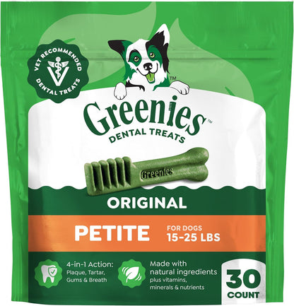 Greenies Petite Natural Dental Dog Treats, Original Flavor, 30 Count