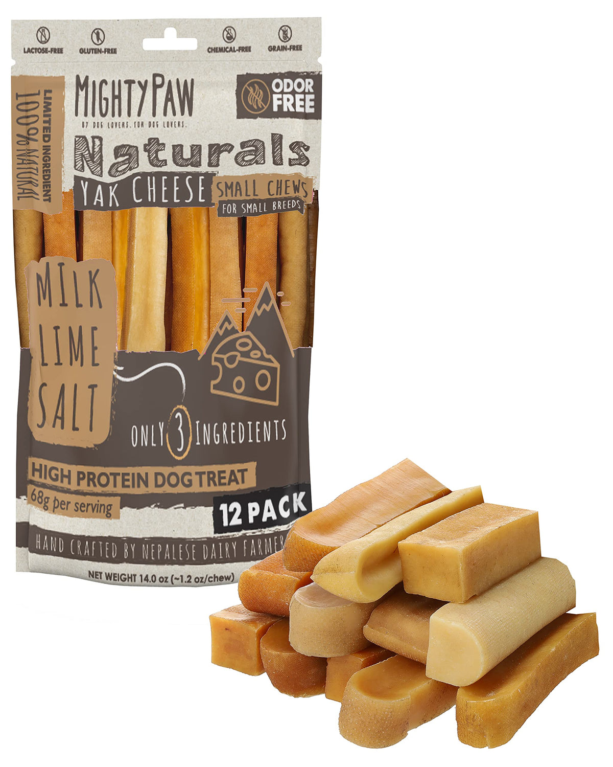 Mighty Paw Yak Chews, Long Lasting Hard Chew for Large Dogs, 4 Pack