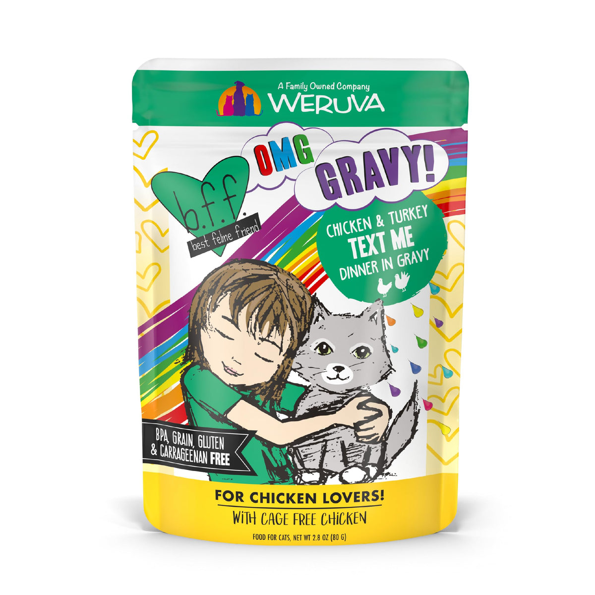 Weruva B.F.F. OMG - Best Feline Friend Oh My Gravy! Tuna & Chicken Charm Me with Tuna & Chicken in Gravy Cat Food, 3oz Pouch (Pack of 48)