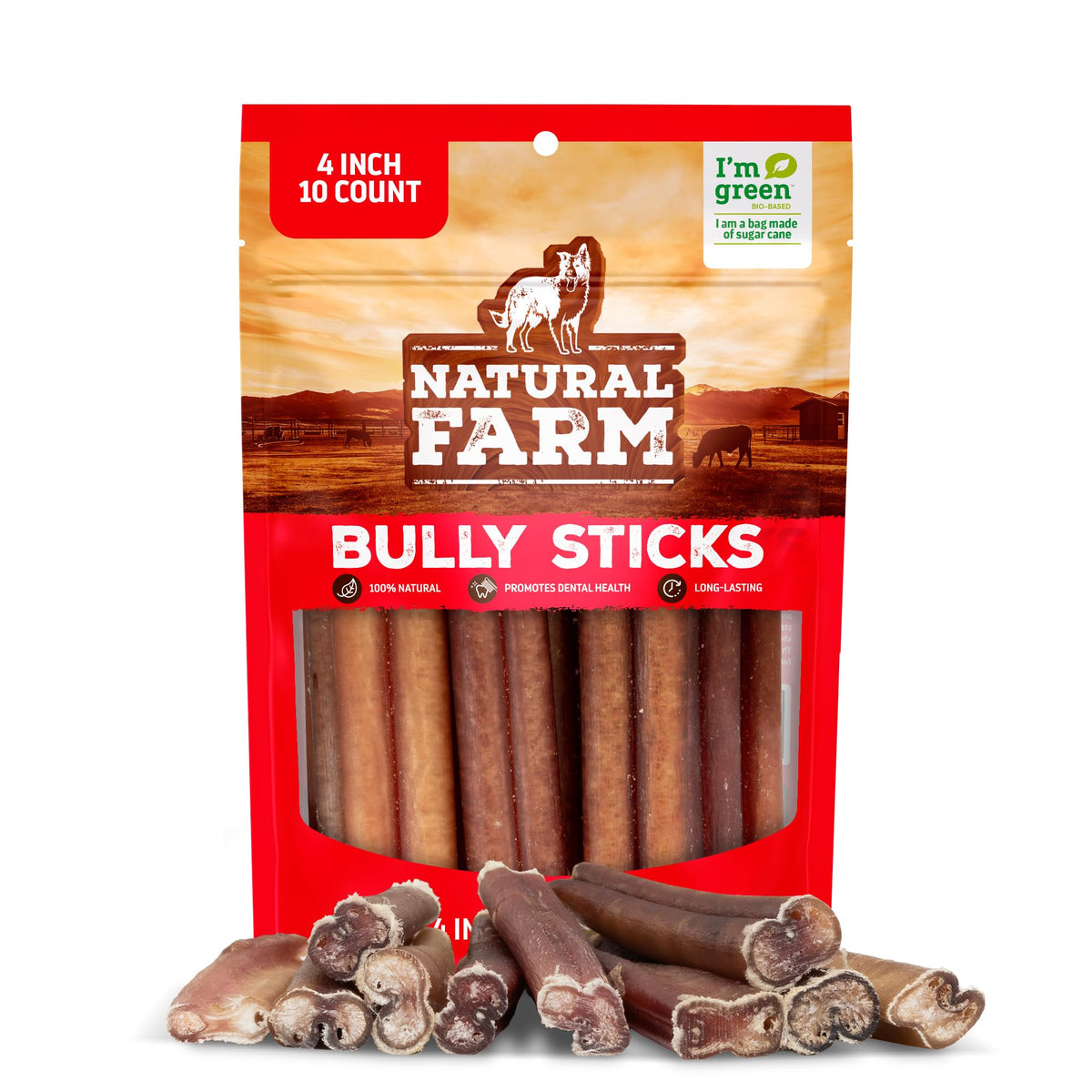Natural Farm Odor-Free Bully Sticks (6 Inch, 25 count),1.3 lb. Bag, Fully Digestible 100% Beef Pizzle Chews,Grass-Fed, Non-GMO,Grain-Free, Natural Long-Lasting Chews for Small & Large Dogs. Pack of 25