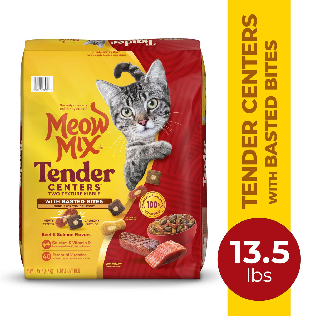 Meow Mix Tender Centers, Dry Cat Food, Beef & Salmon Flavors, 14.2 lb. Bag