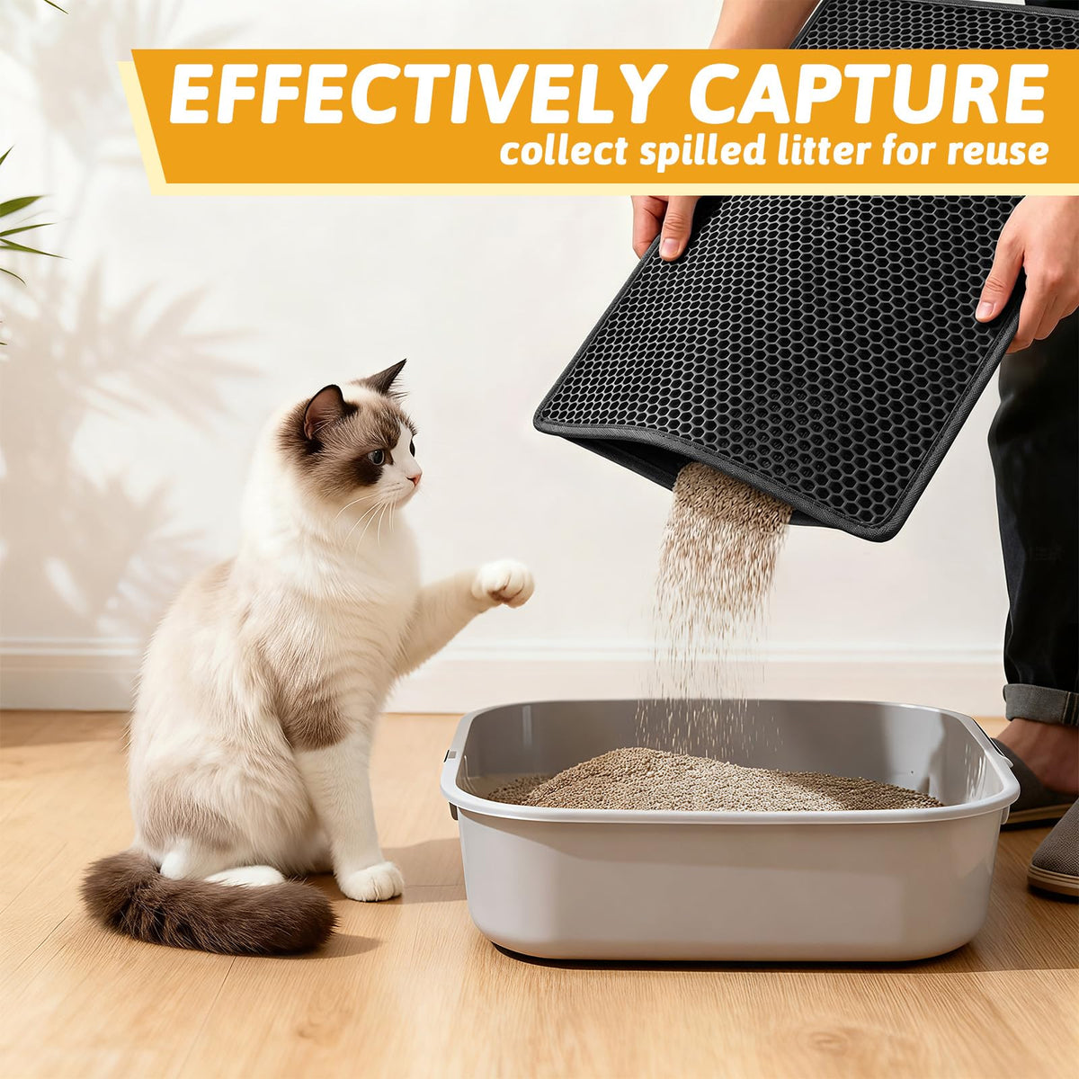 Pieviev Cat Litter Mat, Double-Layer Waterproof Litter Trap, 24" x 15" Gray