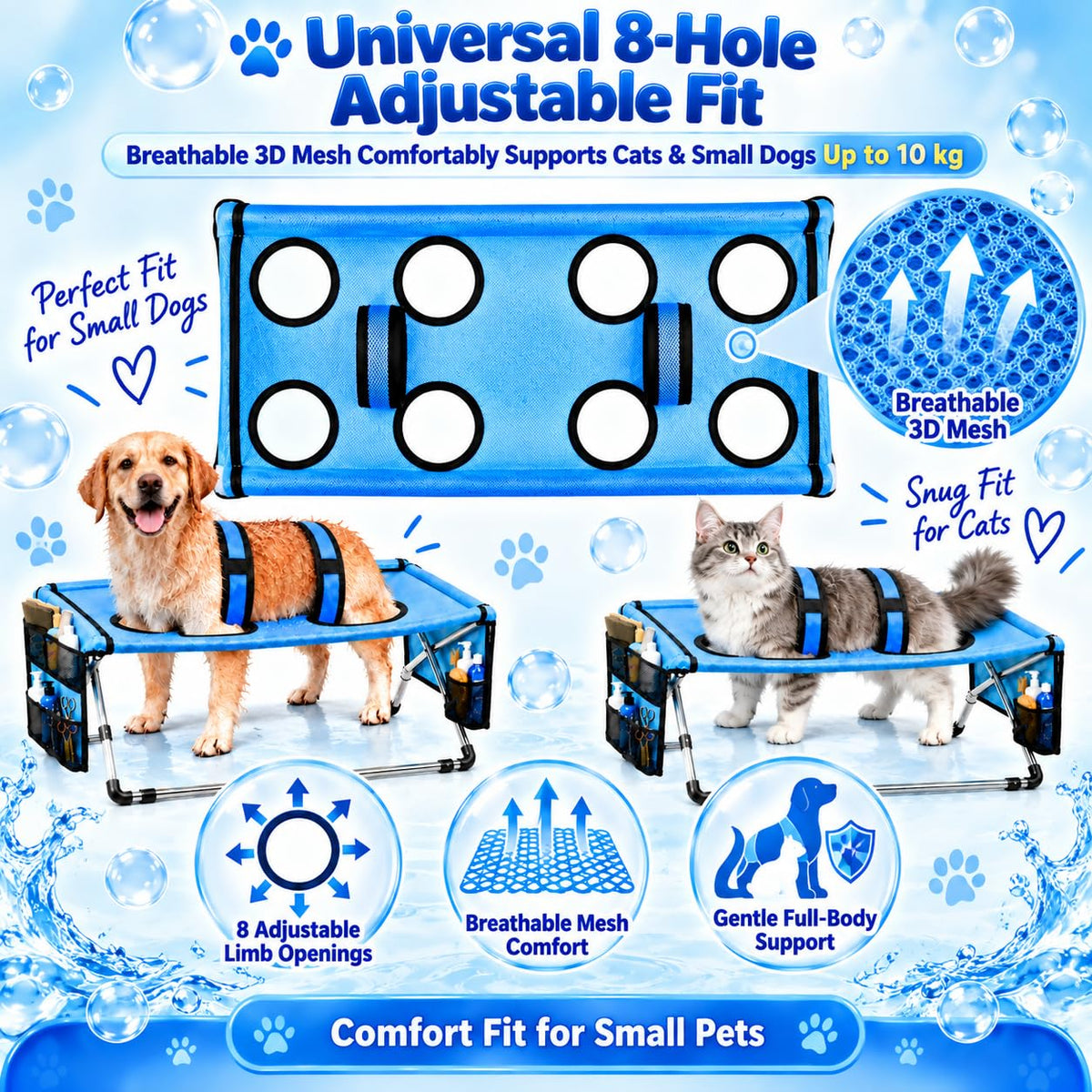 Dog Bed Foldable Grooming Hammock Stand and Bath Holder for Small Pets