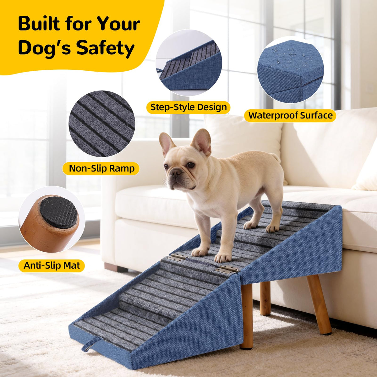 Dog Stairs for Small Dogs Faux Leather Foldable Pet Ramp and Ottoman