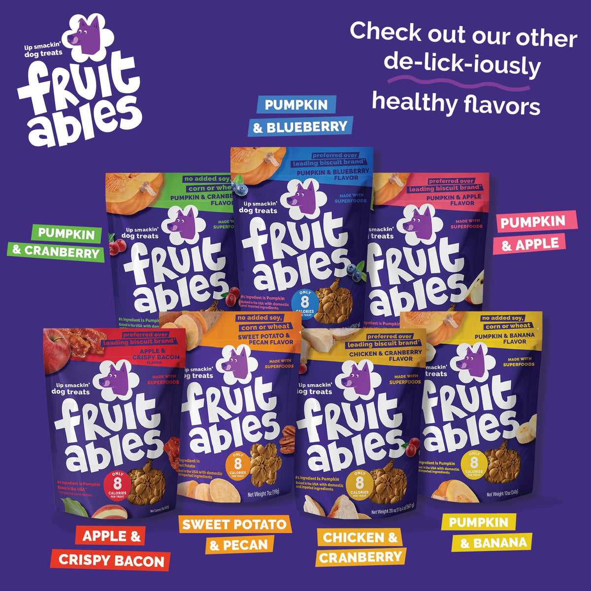 Fruitables Baked Dog Treats, Low Calorie Treats, Pumpkin & Blueberry, 12oz