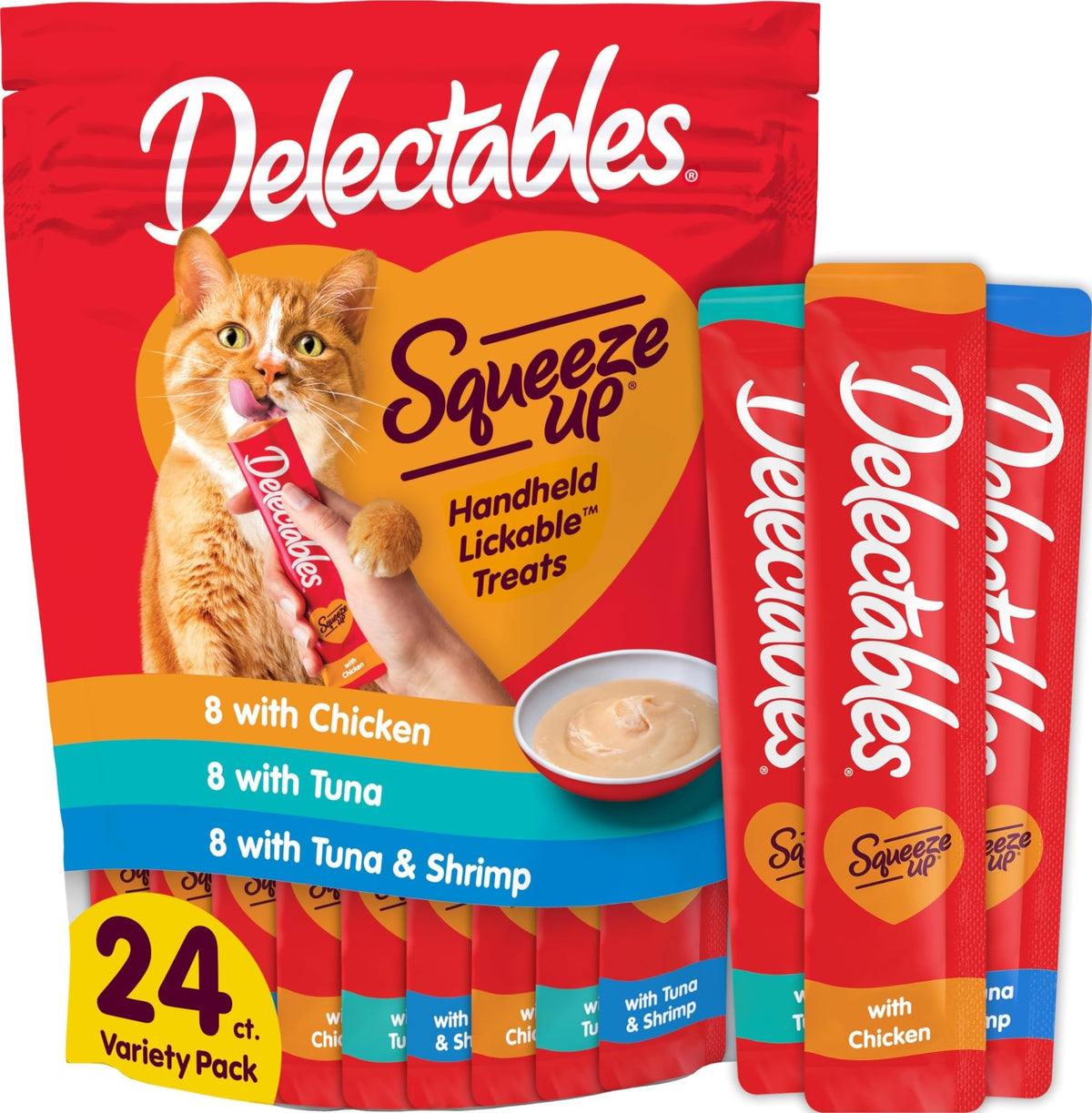 Delectables Squeeze Up Variety Pack, Creamy Squeezable Puree, Lickable Wet Cat Treats, Grain Free, No Added Fillers, No by-Products, No Added Preservatives, 0.5 Ounces Tube, 72 Tubes Total
