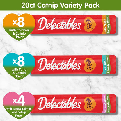 Delectables Squeeze Up Catnip Variety Pack, Creamy Squeezable Puree, Lickable Wet Cat Treats, Grain Free, No-Added Fillers, No-by-Products, No-Added Preservatives, 20 Count, 0.5 Ounces (Pack of 4)