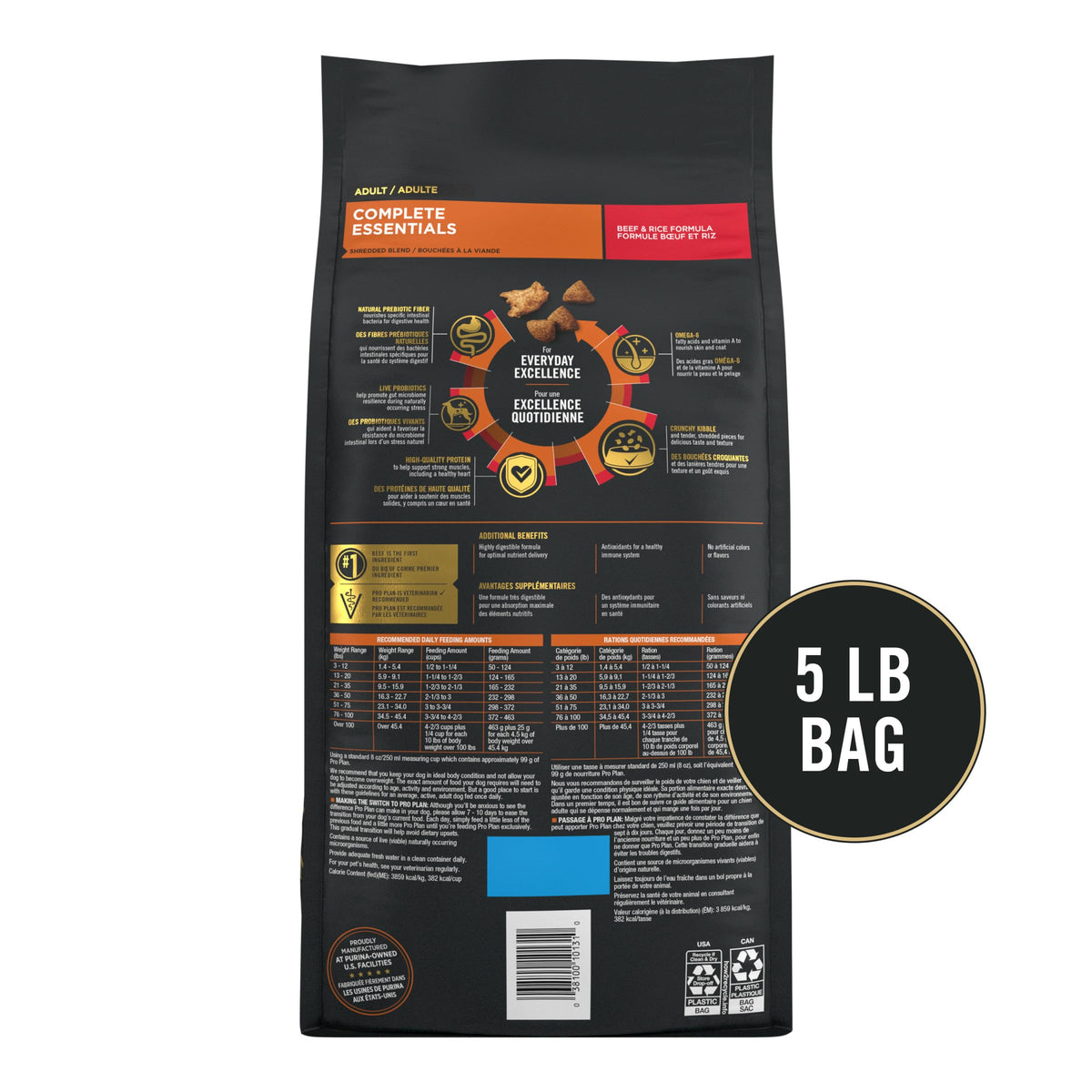 Purina Pro Plan Complete Essentials Beef & Rice Dry Dog Food, 35 lb Bag