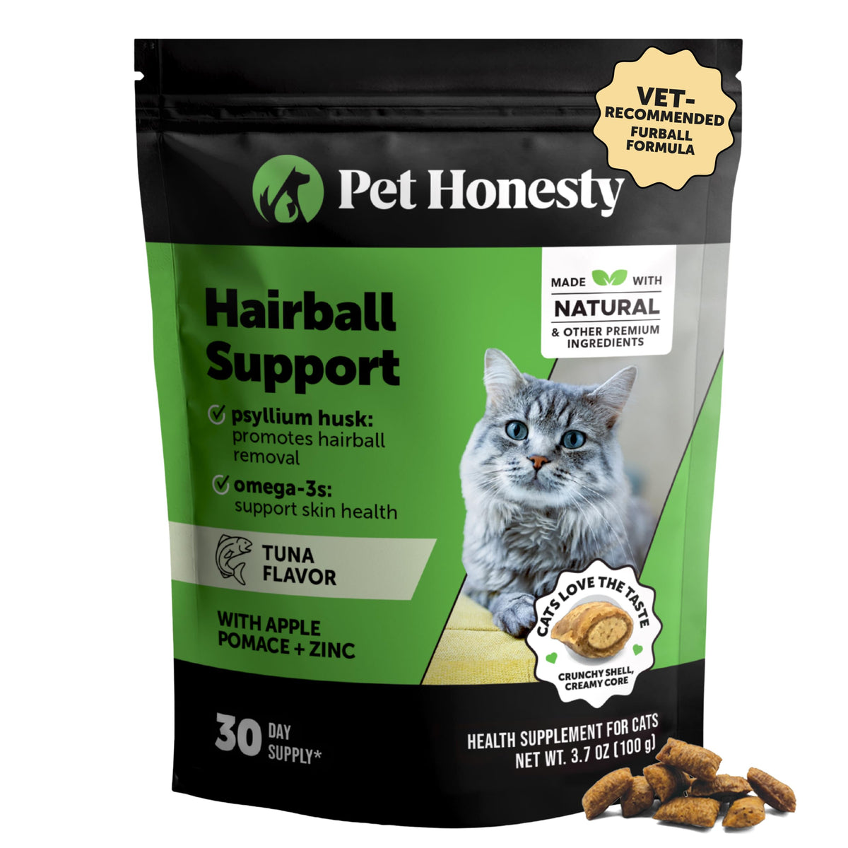 Cat Hairball Remedy Treats - Dual Texture Crunchy Creamy Hairball Treatment for Cats, Furball Relief Control Supplement with Fiber, Fish Oil for Indoor Cats Skin Coat Digestion (90-Day Supply)