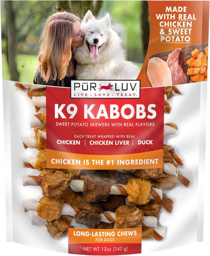 Pur Luv Dog Treats, K9 Kabobs Made with Real Chicken and Duck, 12 Ounces, Dog Snacks, Healthy, Easily Digestible, Long-Lasting, High Protein Treat, Satisfies Urge to Chew (Pack of 12)