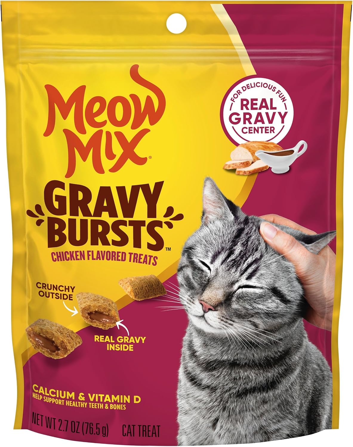 Meow Mix Gravy Bursts Chicken Flavored Cat Treats, 2.7 Oz. Bag