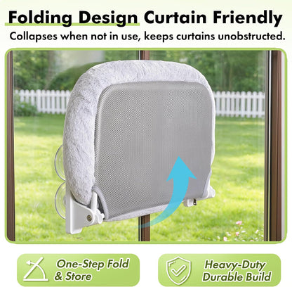 AMOSIJOY Cordless Cat Window Perch with Cushion Bed Metal Frame, L Gray