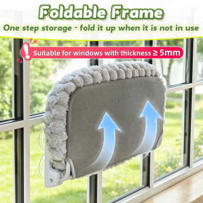 AMOSIJOY Cordless Cat Window Perch with Cushion Bed Metal Frame, L Gray