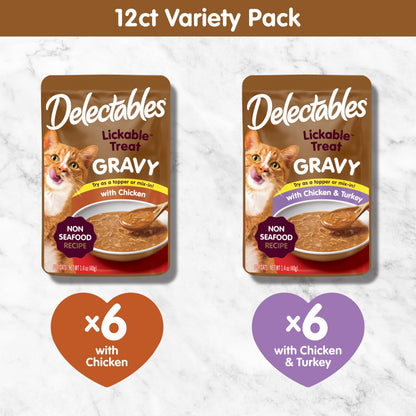 Delectables Lickable Treat Gravy Senior 10+ Variety Wet Cat Treat & Food Topper, Food Topper, Hydrating, Grain-Free, No Fillers, No by-Products, No Added Preservatives, 1.4-oz Pouch, 12 Count