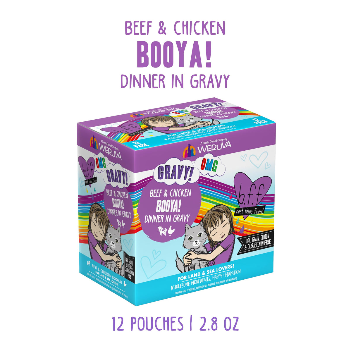 Weruva B.F.F. OMG - Best Feline Friend Oh My Gravy! Tuna & Chicken Charm Me with Tuna & Chicken in Gravy Cat Food, 3oz Pouch (Pack of 48)