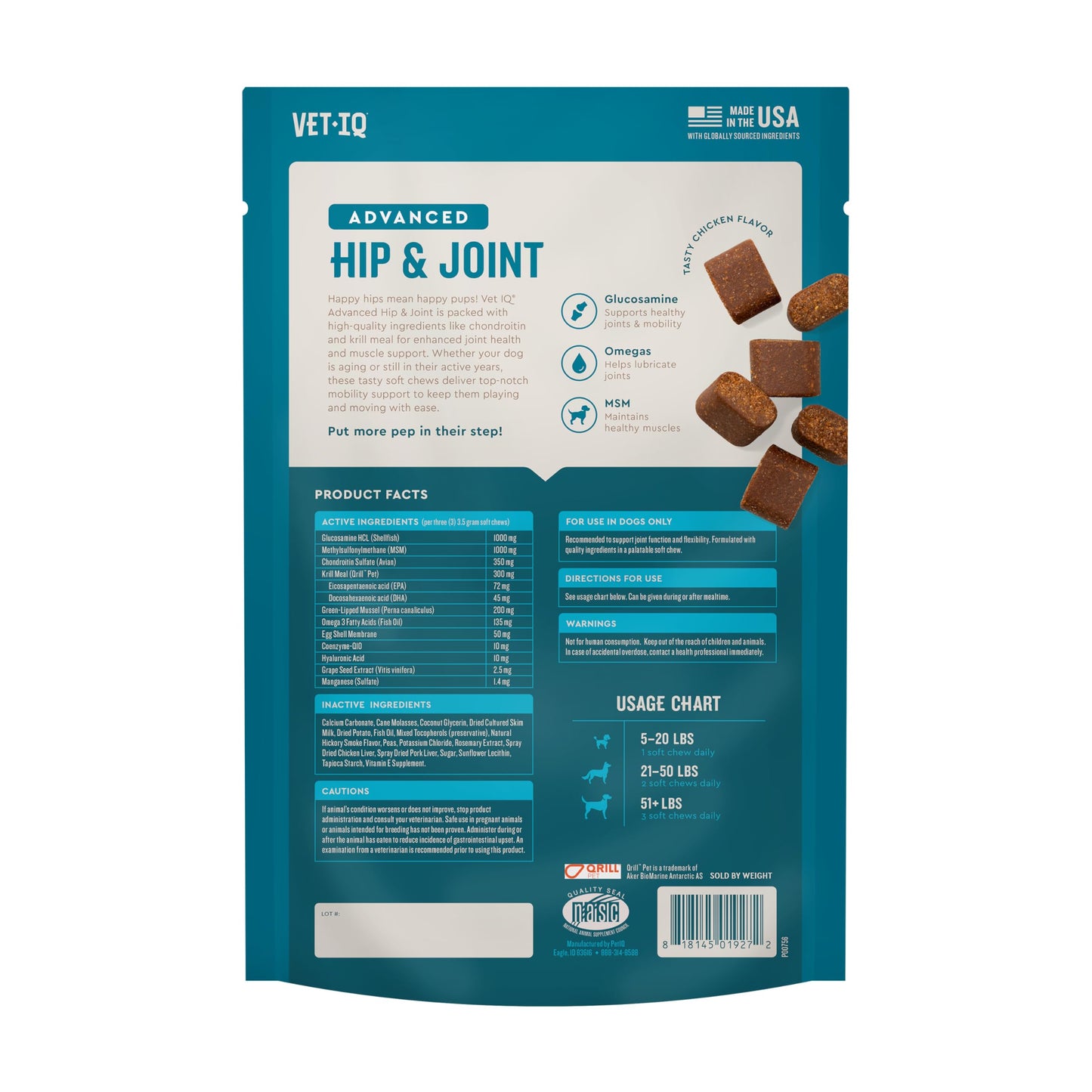 VetIQ Max Strength Hip & Joint Chews for Dogs, 90ct