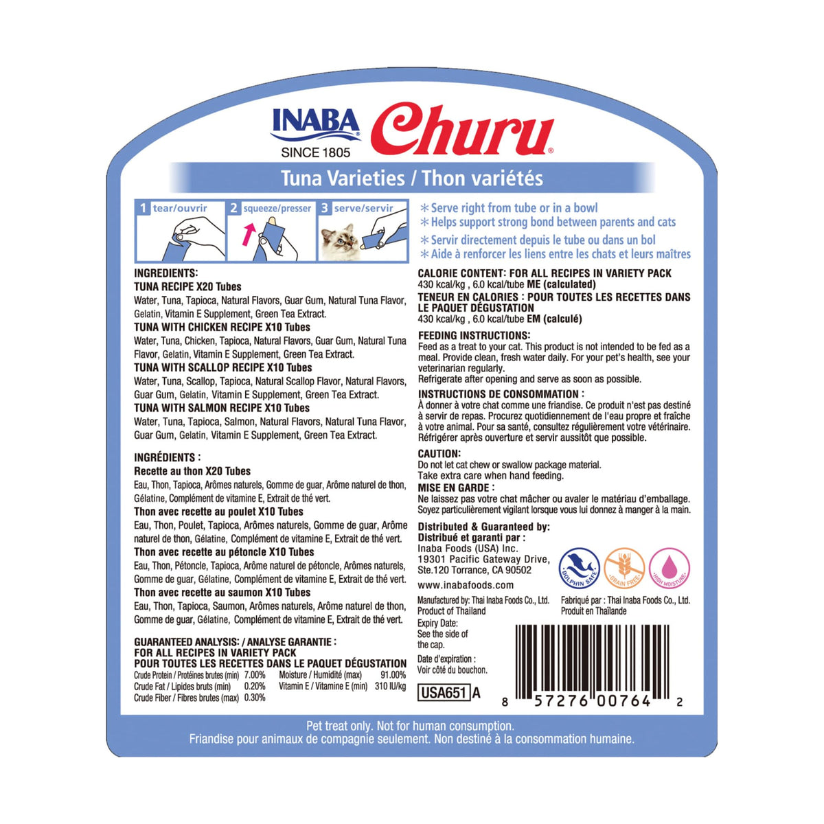 INABA Churu Cat Treats, Lickable, Squeezable Creamy Purée Cat Treat with Green Tea Extract & Taurine, 0.5 Ounces Each Tube, 20 Tubes, Chicken Variety Box