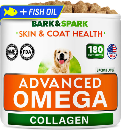 Omega 3 + Fish Oil for Dogs - Skin & Coat Support, Itch & Allergy Relief