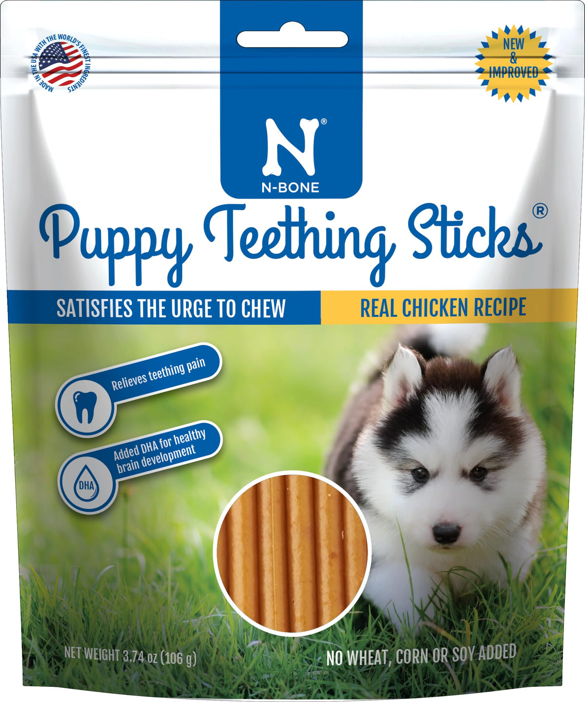 N-Bone Puppy Teething Sticks, Peanut Butter Flavor, Natural Puppy Chew Sticks & Teething Treats, SQF Certified, Made with Rice Flour for Easy Digestion, Calcium Enriched (3.7oz)