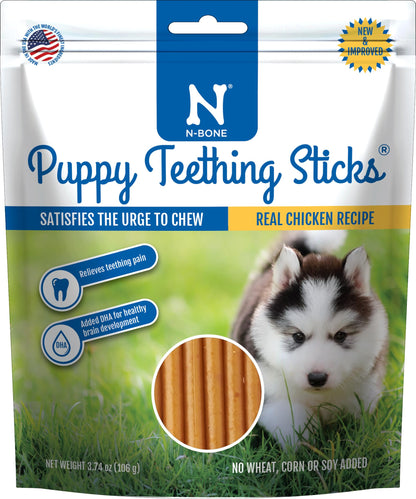 N-Bone Puppy Teething Sticks, Peanut Butter Flavor, Natural Puppy Chew Sticks & Teething Treats, SQF Certified, Made with Rice Flour for Easy Digestion, Calcium Enriched (3.7oz)