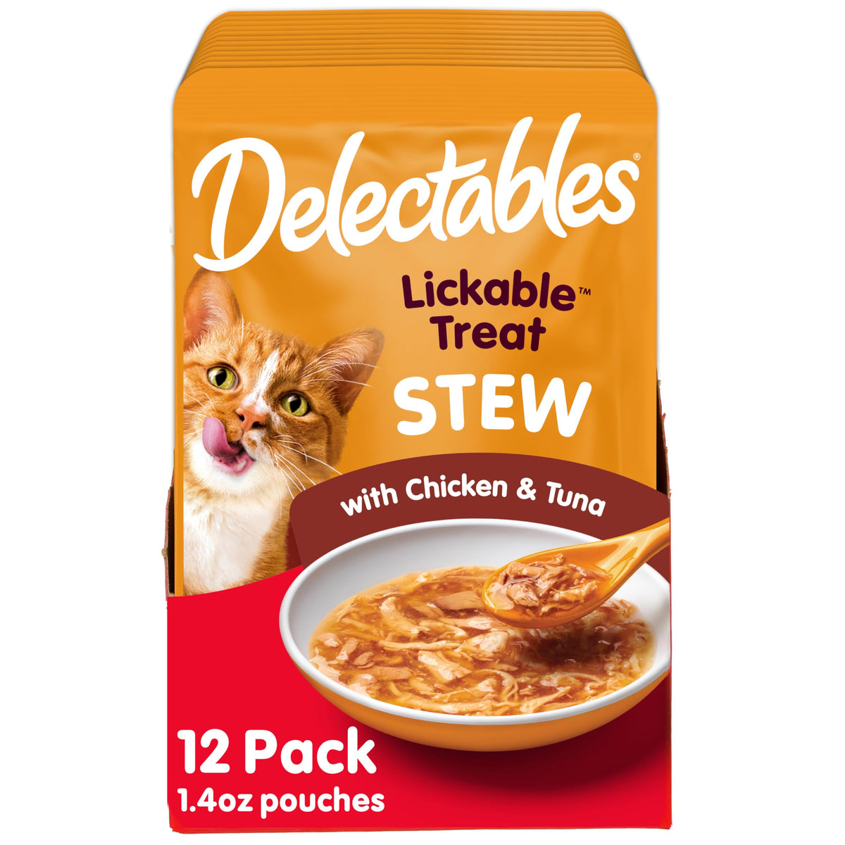 Delectables Lickable Treat Stew Wet Cat Treat with Real Tuna & Shrimp, Food Topper, Hydrating, Grain-Free, No Fillers, No By-Products, No Added Preservatives, 1.4oz Pouch, 12ct