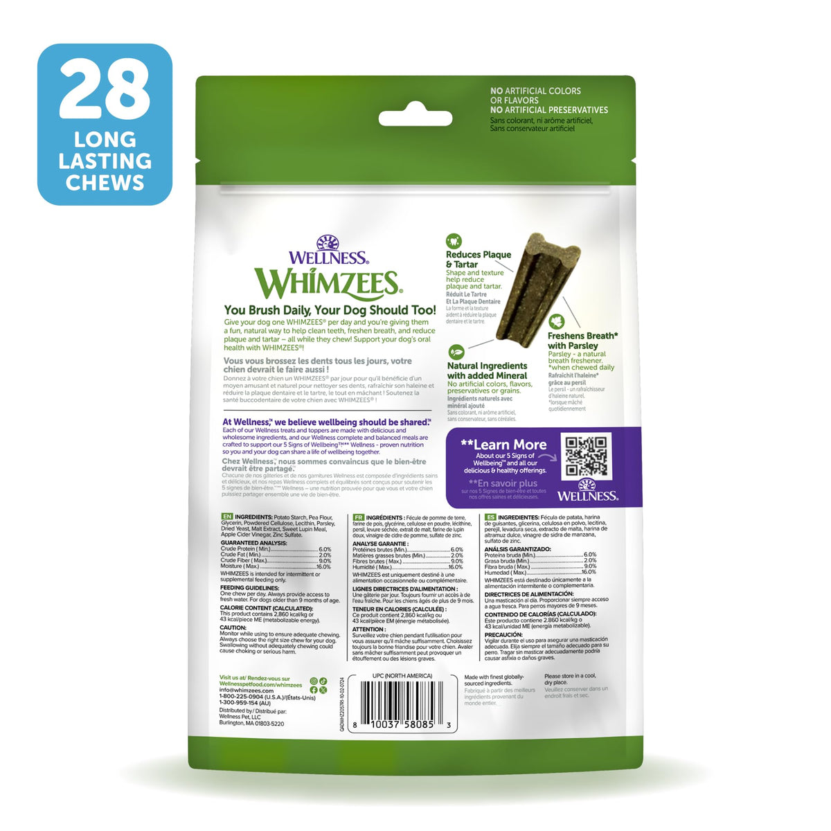 Wellness WHIMZEES Freshzees Natural Dog Dental Treat, Soft Chews, Freshens Breath, Extra-Small Size, 14.81 oz Bag, 56 Count