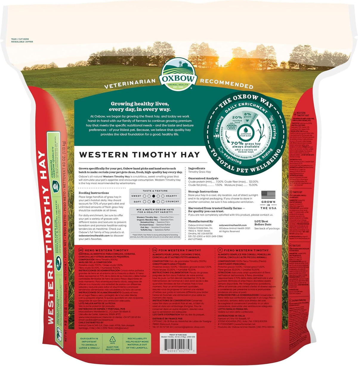 Oxbow Western Timothy Hay, Rabbit & Guinea Pig Hay, High Fiber, USA, 40 oz