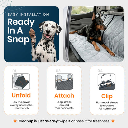 4Knines Heavy-Duty Rear Seat Cover for Dogs - Fitted, Black Reg