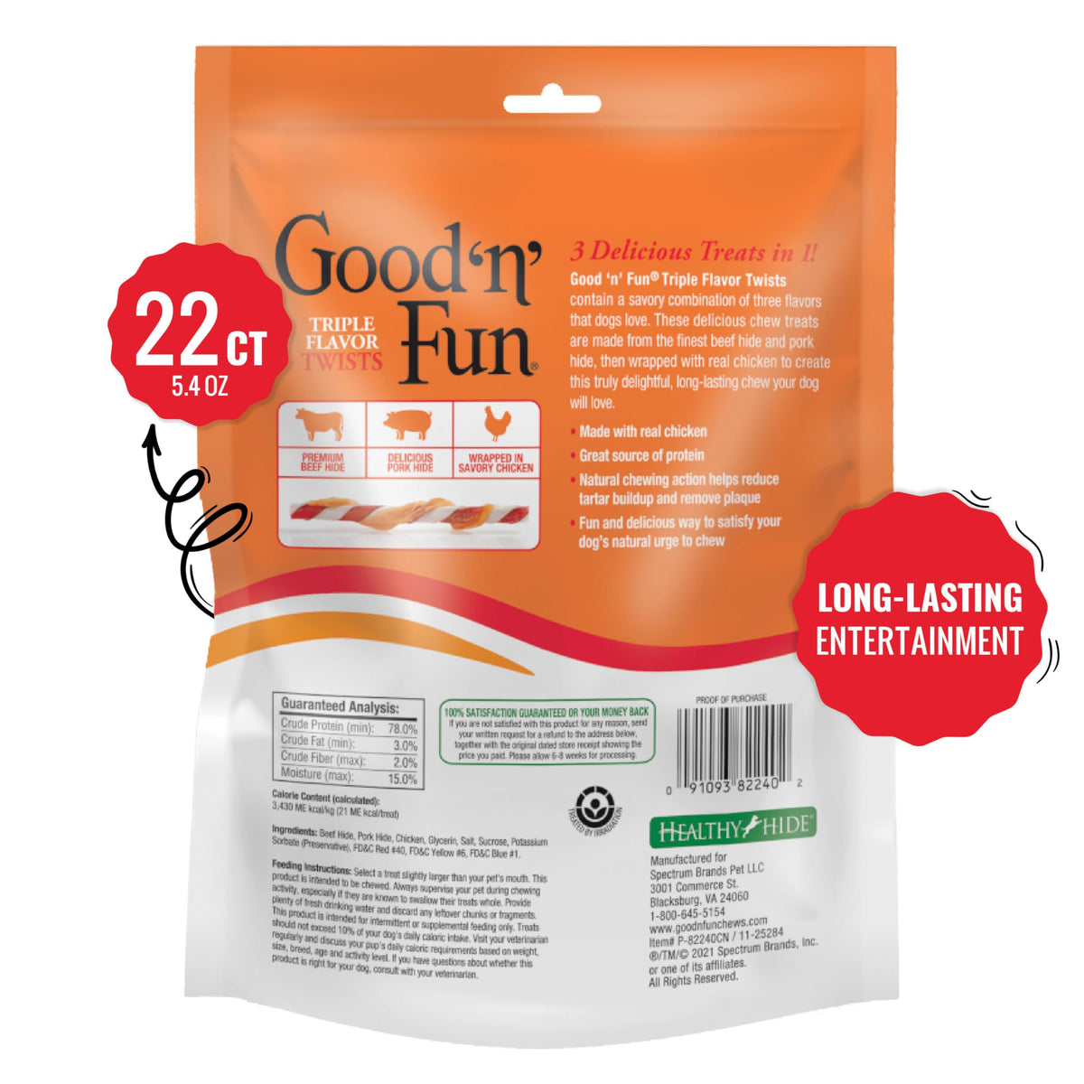 Good 'n' Fun Twists Long-Lasting Dog Treat Made With Real Protein, 70 Count